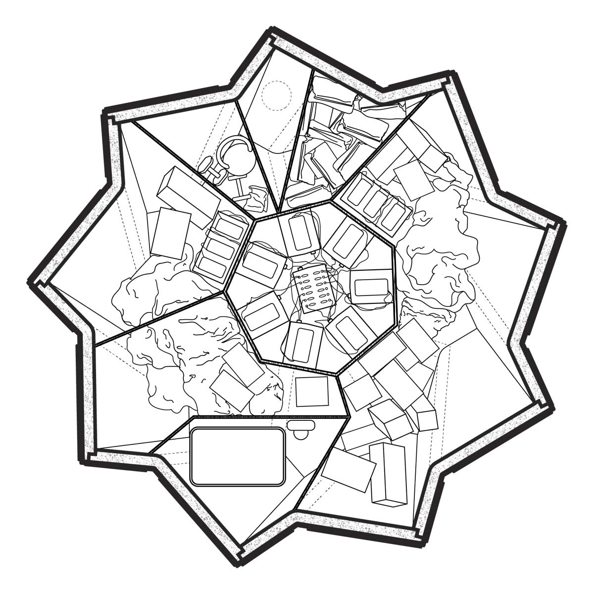 floor plan of the storage under the floor of the habitat
