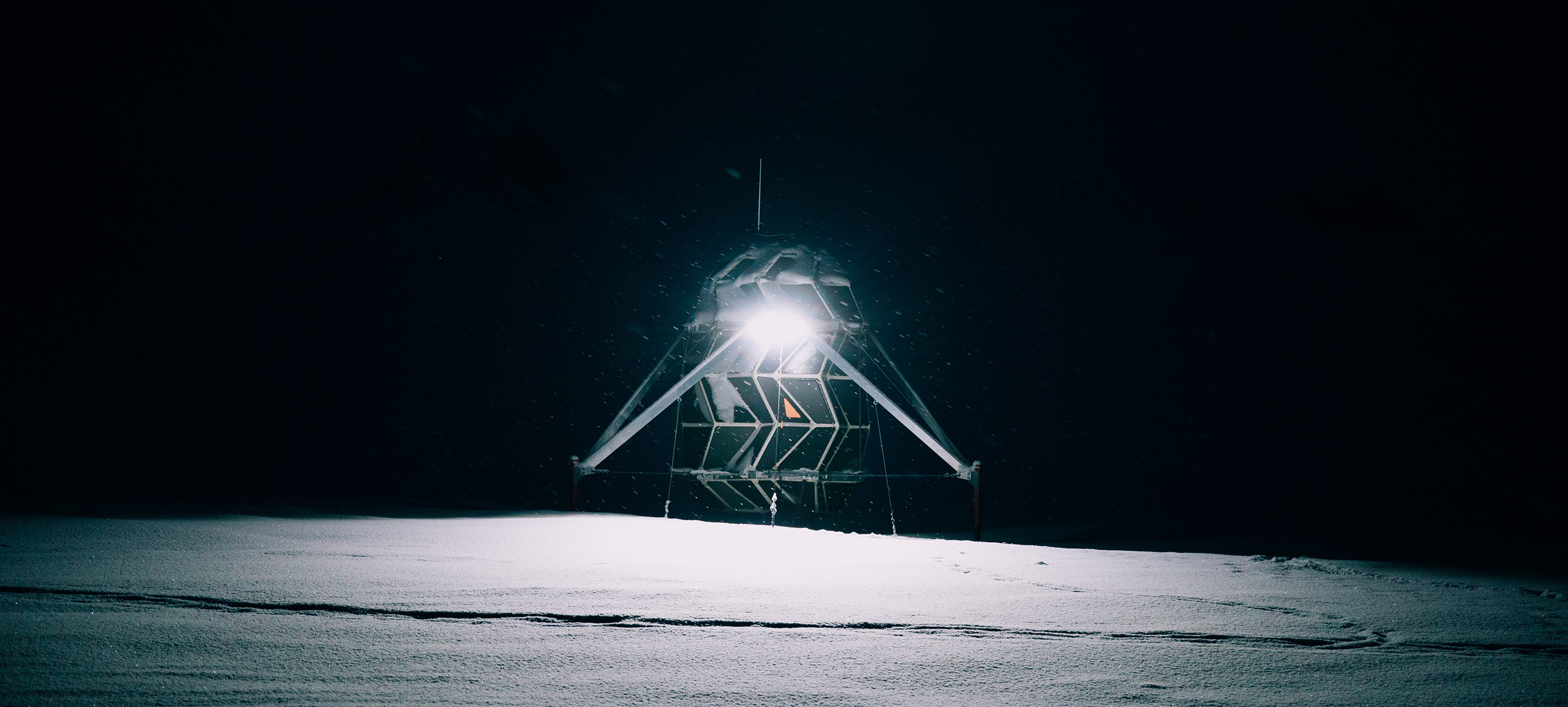 Large flood-lights lights up the hab