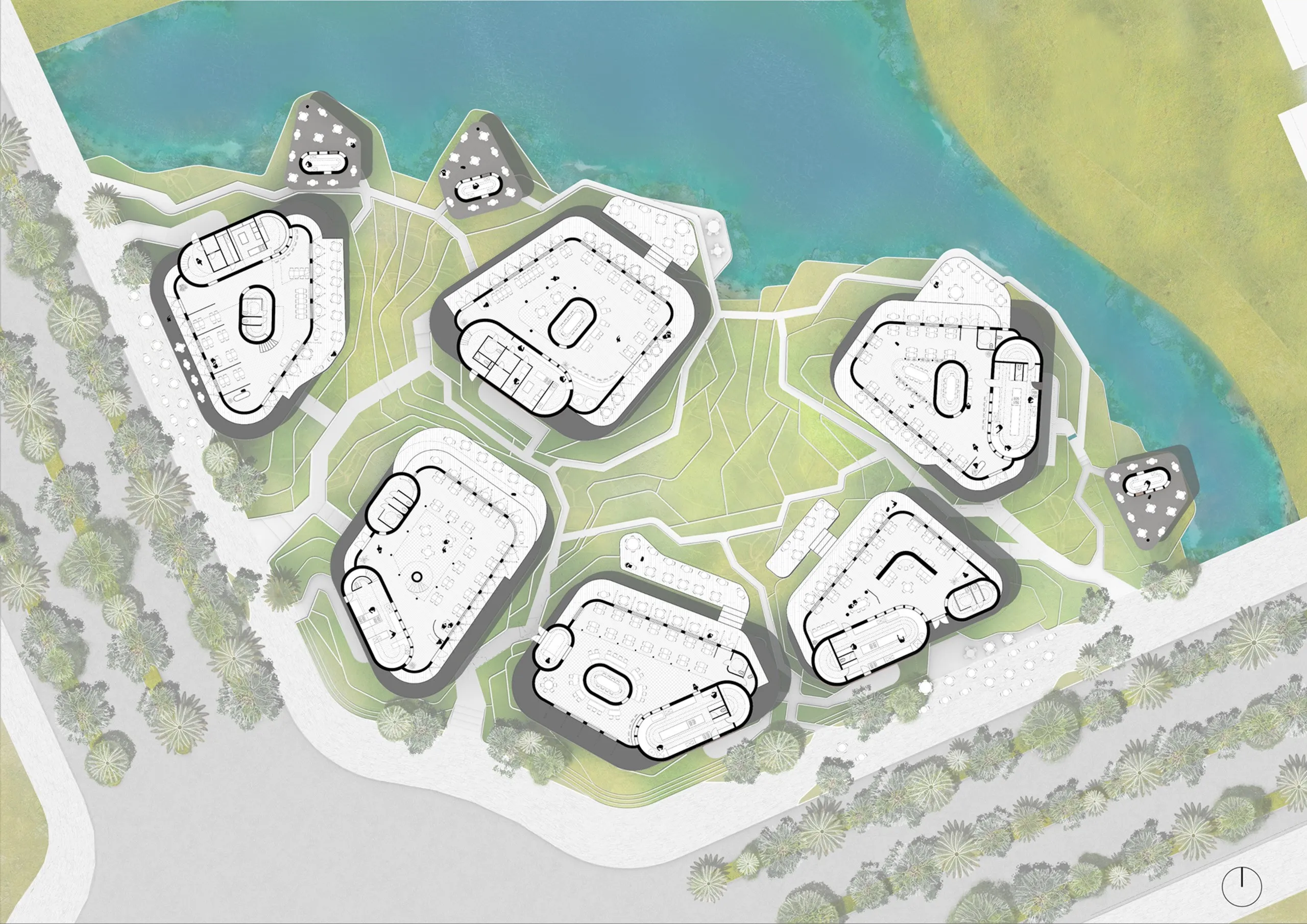 Render of the food & beverage outside seating area