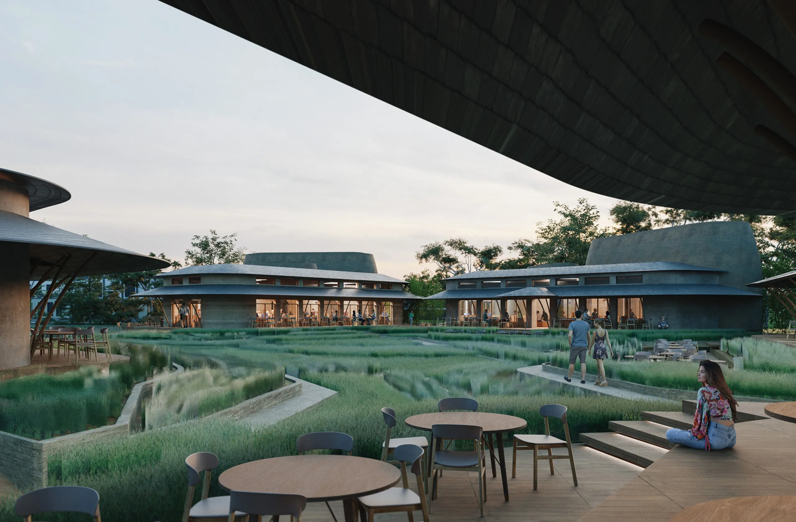 Render of the food & beverage outside seating area