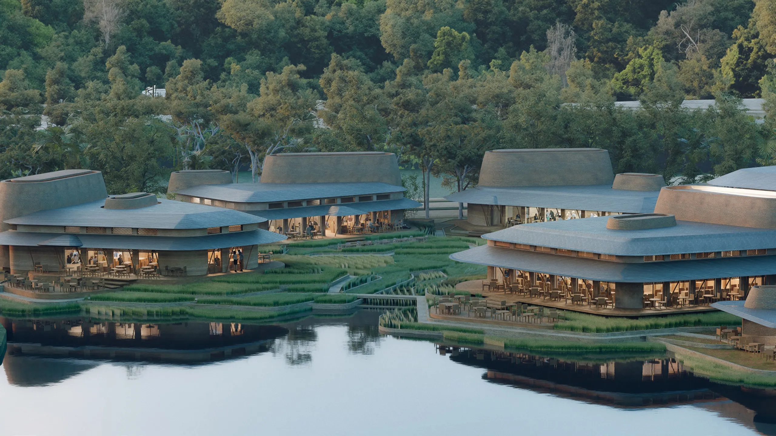 Render of the food & beverage outside seating area