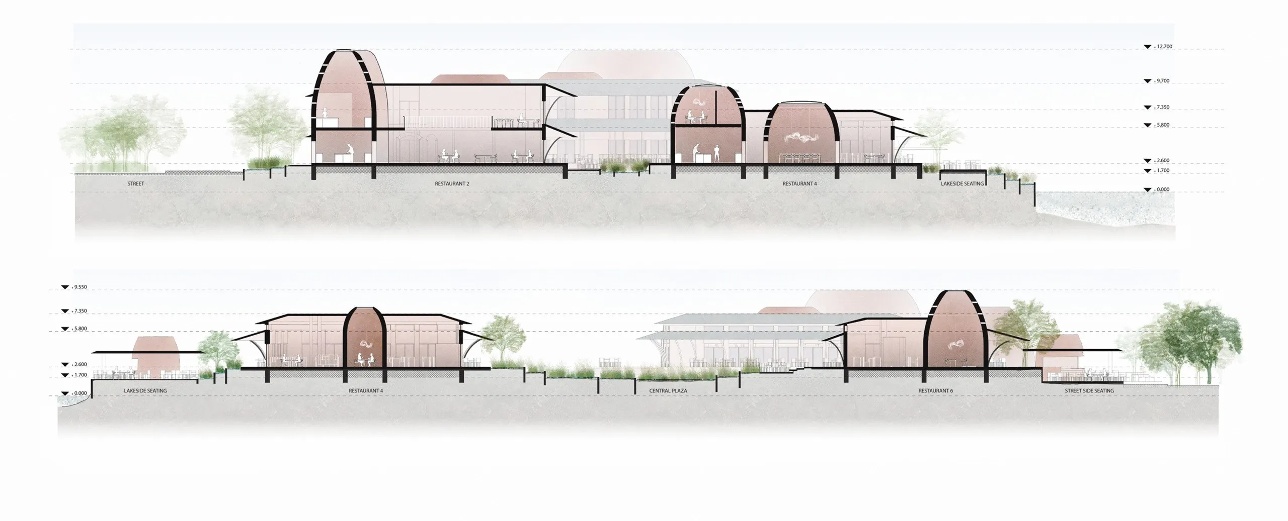 Render of the food & beverage outside seating area