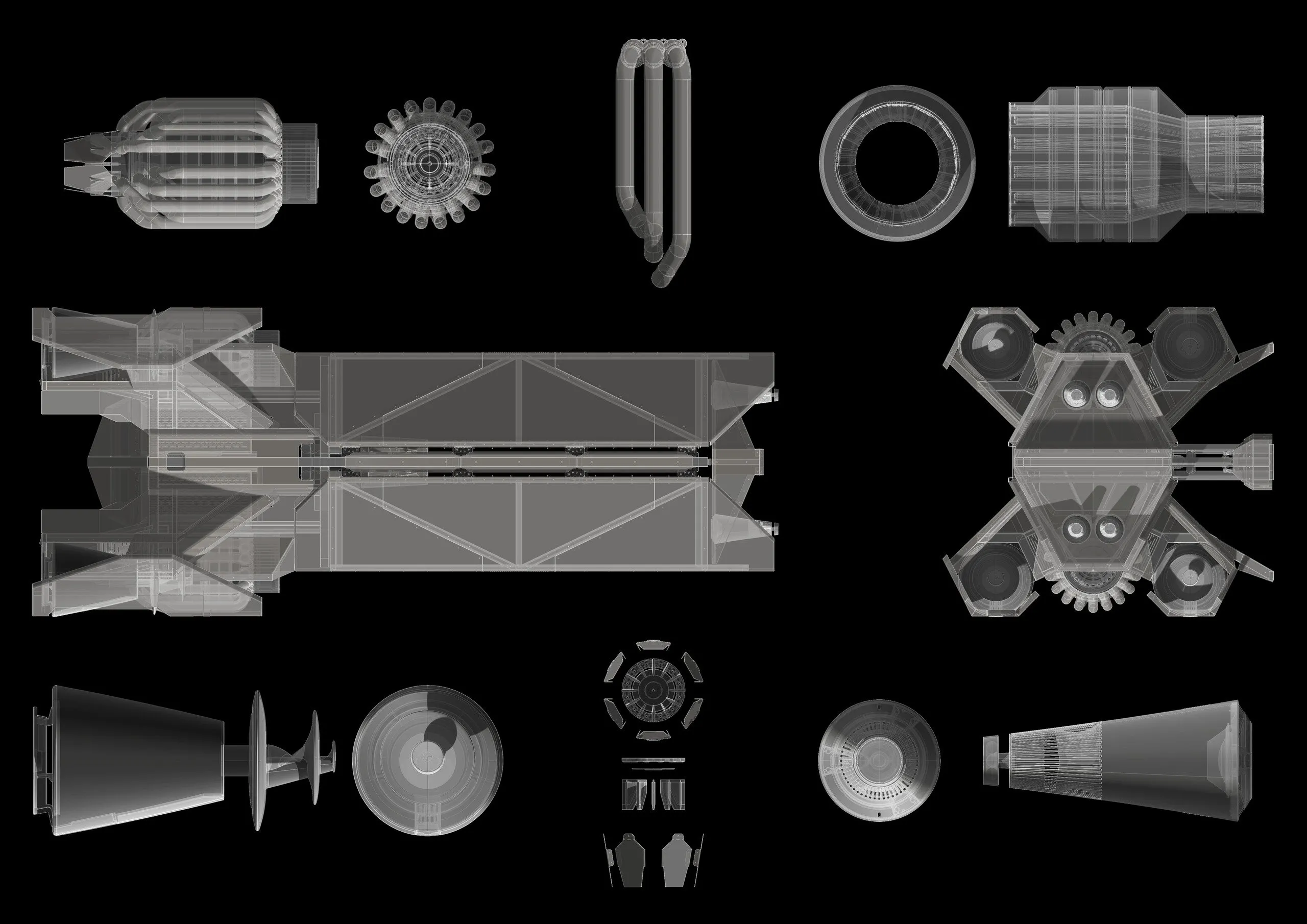 Technical drawing showing insect-inspired design elements